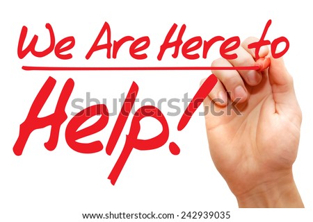 Hand writing We Are Here to Help with red marker, business concept
