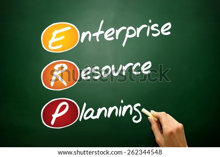 Enterprise resource planning (ERP), business concept acronym on blackboard