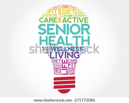 Senior health bulb word cloud, health concept