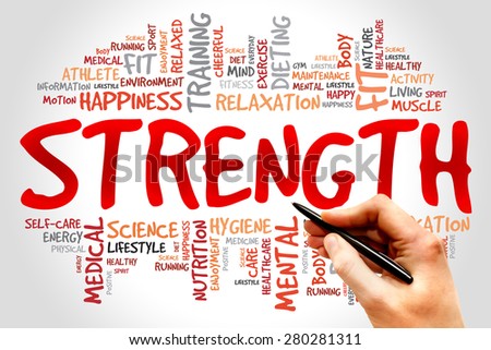 Strength word cloud, health concept