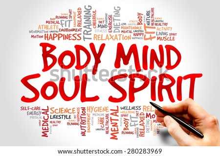 Body Mind Soul Spirit word cloud, health concept