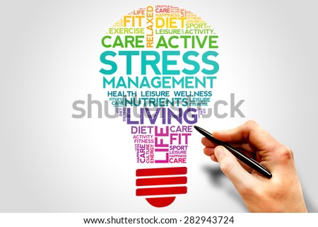 Stress Management bulb word cloud, health concept