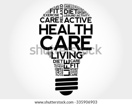 Health care bulb word cloud, health concept