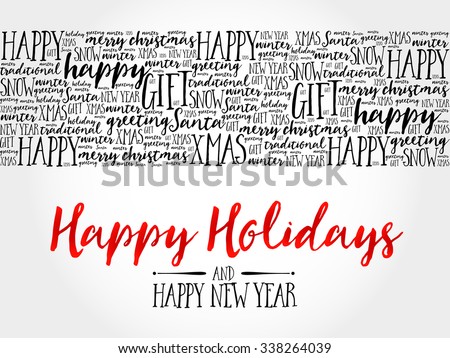 Happy Holidays. Christmas background word cloud, holidays lettering collage