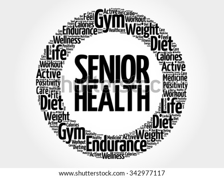 Senior health circle word cloud, fitness, sport, health concept