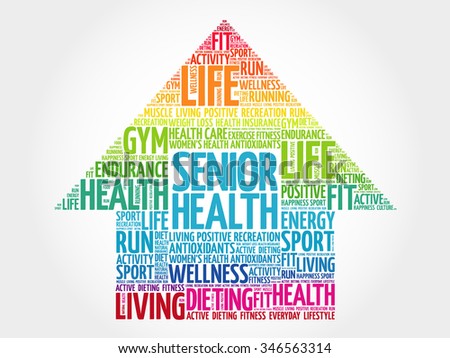 Senior health arrow word cloud, health concept
