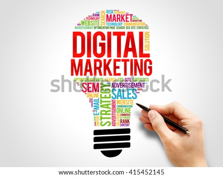 Digital Marketing bulb word cloud, business concept
