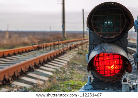 railroad track and stop light