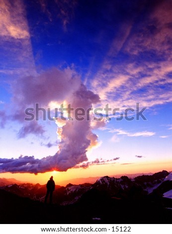 Climber at sunset at Camp 2 on Aconcagua - South America\'s highest Mountain