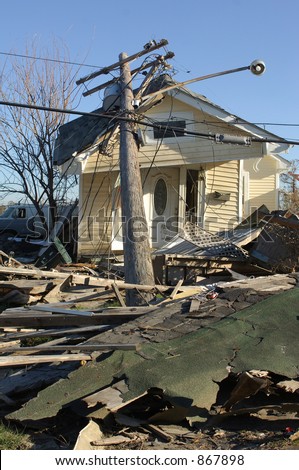 Telephone pole destroys house - 9th Ward New Orleans