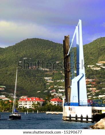 Draw bridge raised for boat traffic in Simpson Bay, St. Martin