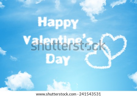 Happy Valentine's Day cloud text with heart  on bright blue sky
