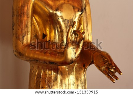 Golden Buddha hand Close up/Golden Buddha hand Close up at the temple in Bangkok, Thailand