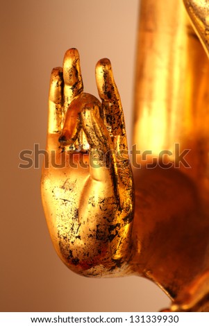 old gold Buddha hands / close up image of old gold Buddha hands/ From Wat Pho Bangkok,Thailand