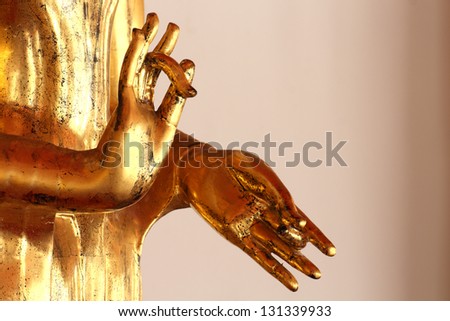 old gold Buddha hands / close up image of old gold Buddha hands/ From Wat Pho Bangkok,Thailand