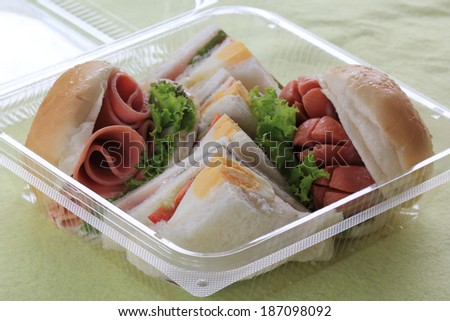 Hamburger and sandwich in box for take home