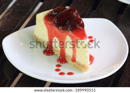 Close up Strawberry cheese cake on the plate