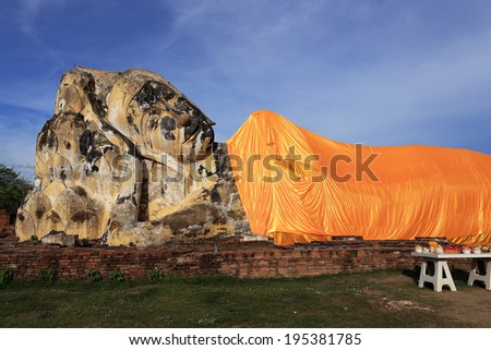Buddha sleep statue in wat lokayasutharam temple on Ayutthaya Province Thailand