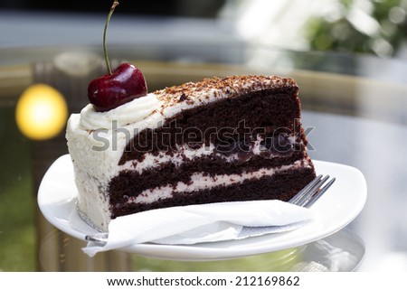 Black Forest Cake on the glass table