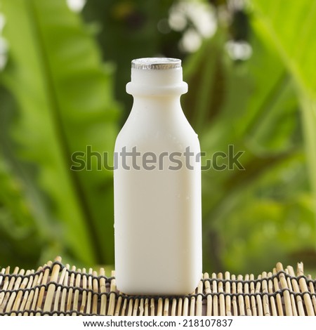 Plastic bottle of Fresh Milk on the table