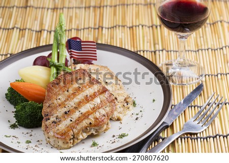 Pork Steak on the Plate with USA Flag