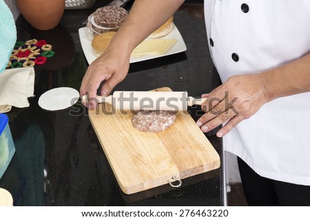 Chef making hamburger patty / cooking Hamburger concept