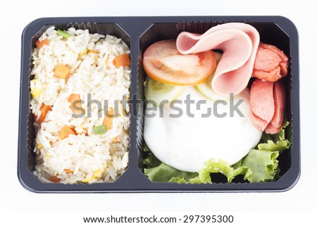 Fried Rice with Egg Ham and Sausage in meal box