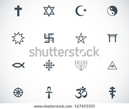Vector black religious symbols set on white background