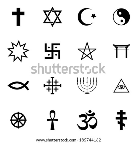 Vector black religious symbols set on white background