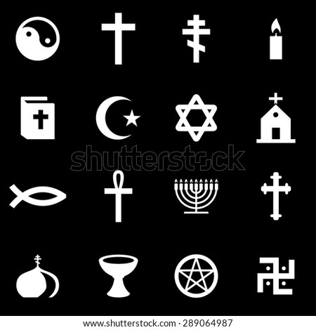 Vector white religion icon set on black background