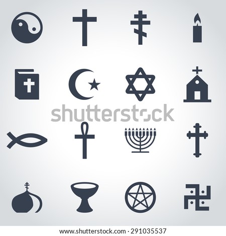 Vector black religion icon set on gray background