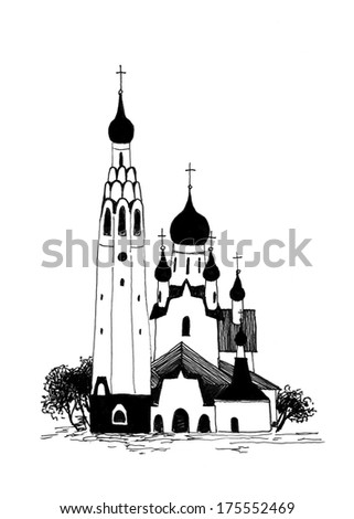 Church - original drawing on the white background