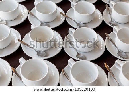 White coffee cups in the seminar room, Hotel, Thailand
