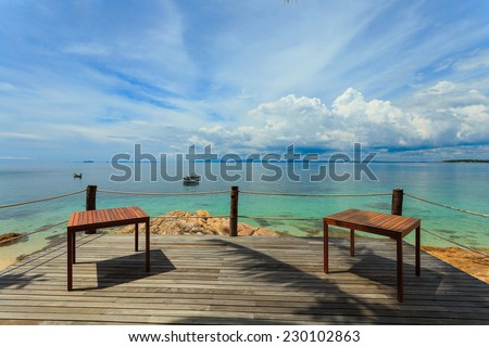 Terrace sea view with outdoor wood table, Munork island, Rayong, Thailand
