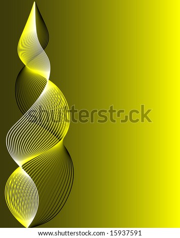 An abstract waves  illustration with a vertical wave in shades of yellow, black and white with room for text