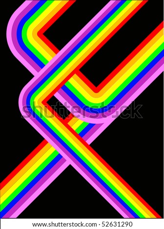 A colourful retro background with rainbow coloured lines on a black base
