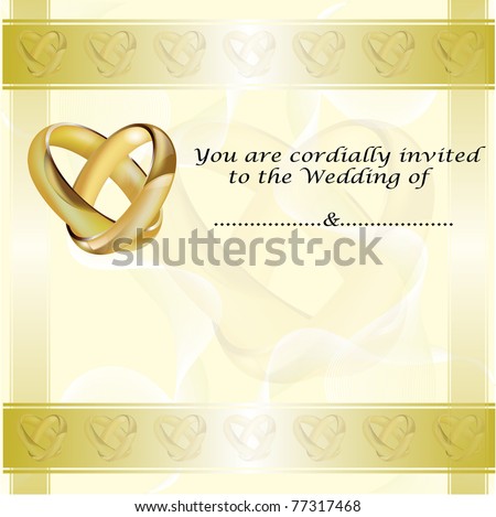 stock vector A wedding invitation card with intertwined gold rings and 