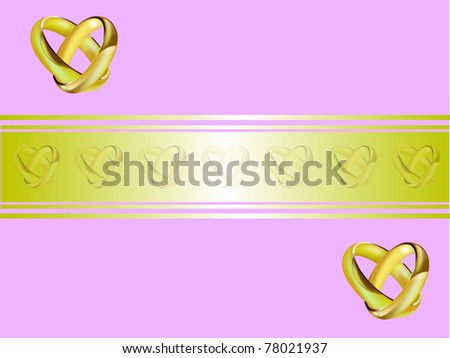 stock photo A wedding invitation card with intertwined gold rings and room 