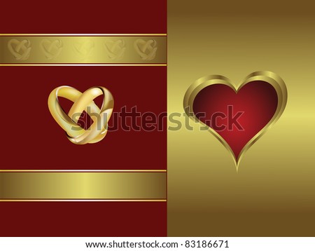 stock vector Avector wedding invitation card with intertwined gold rings 