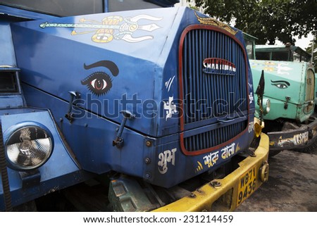 WEST BENGAL, INDIA - CIRCA  2014: Decorated vintage Indian truck
