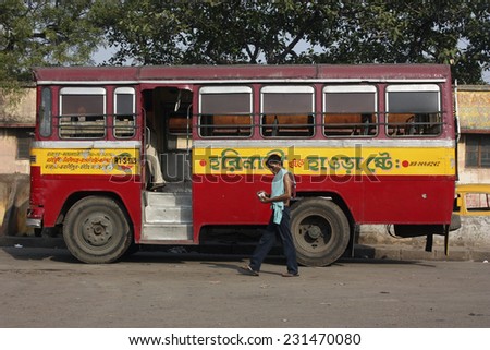 KOLKATA, INDIA - CIRCA DECEMBER 2012: Indian passenger bus at Howrah bus station