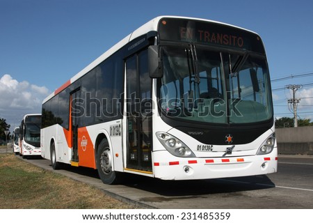 PANAMA CITY - CIRCA DECEMBER 2012: Commuter bus at city bus station