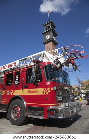TORONTO, CANADA - CIRCA SEPTEMBER 2012: Fire truck at Toronto fire station