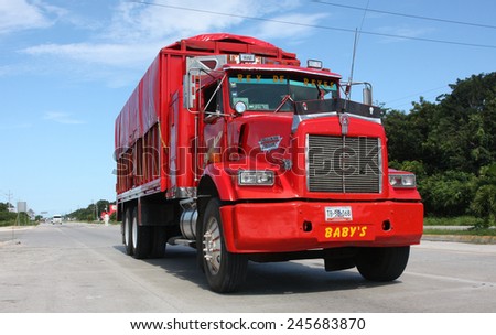 TULUM, MEXICO - CIRCA SEPTEMBER 2011: US manufactured truck on Mexican Highway
