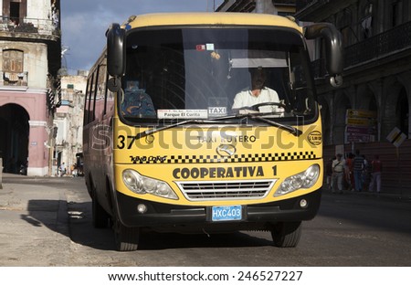 HAVANA, CUBA - CIRCA JANUARY 2014: City bus in La Habana Vieja district circa January 2014 in Havana