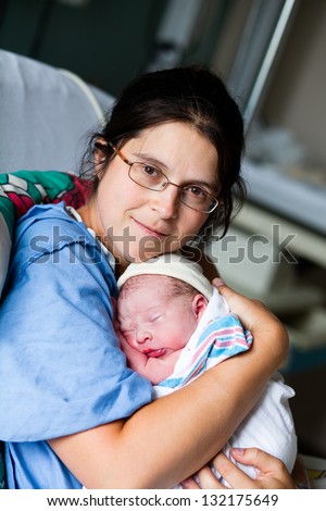 Mother and son just after giving birth