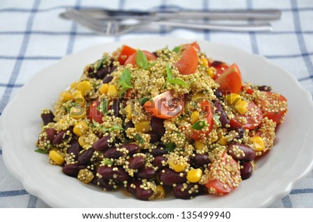 Mexican Quinoa Salad with tomatoes, corn and beans