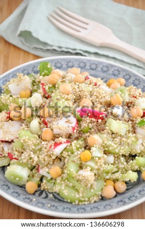 Quinoa Salad with chickpeas, red radish and cucumber