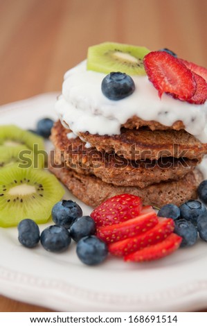 Healthy Oatmeal Pancakes with fresh fruit