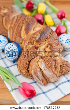 Traditional German Braided Sweet Easter Bread with hazelnuts